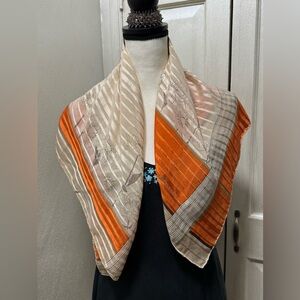 Codello Women Orange/Cream Floral Print Square 29x29 Silk Scarf